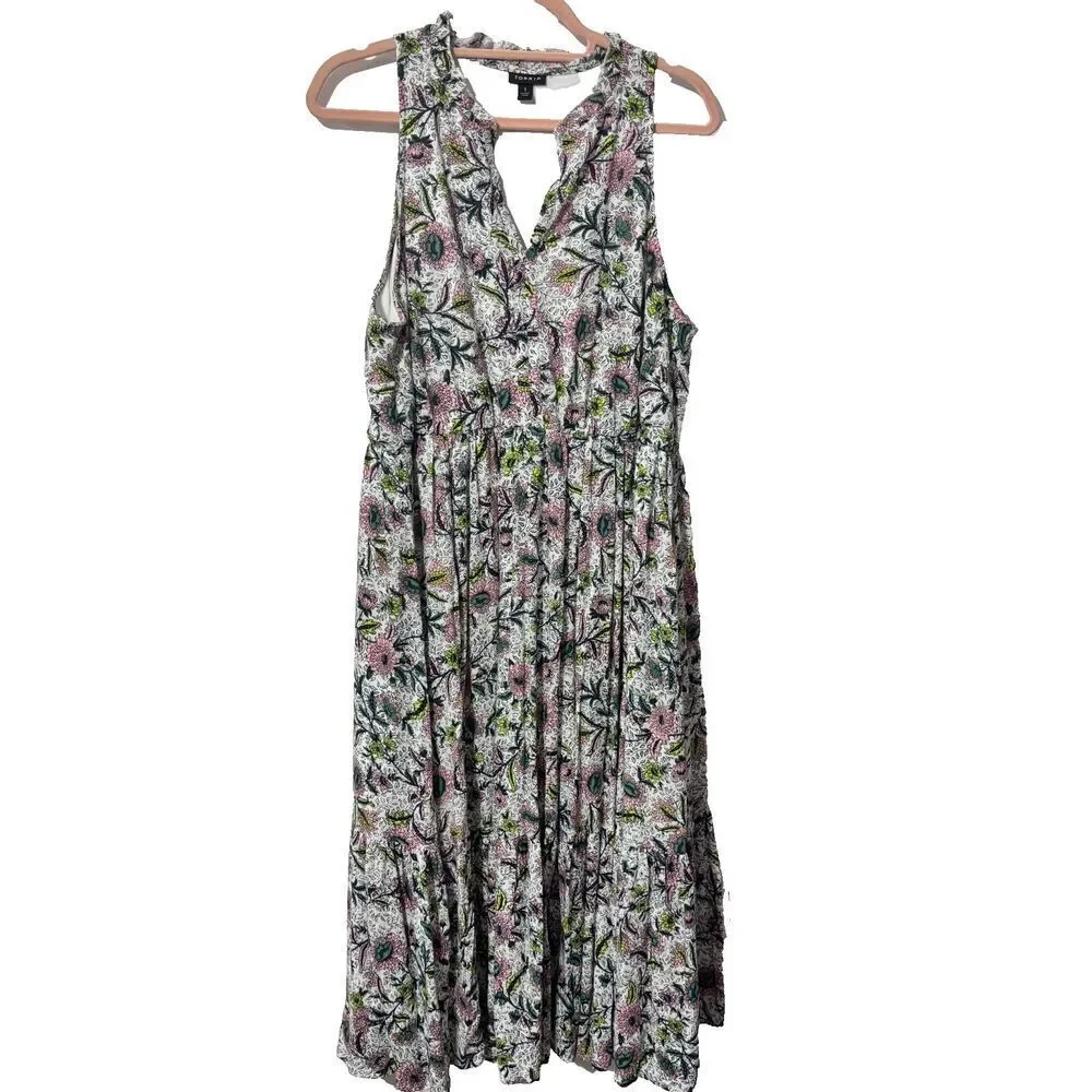 Torrid Plus Size 1 White Wash Gauze Tiered Midi Dress Split Tie‎ V-Neck Summer